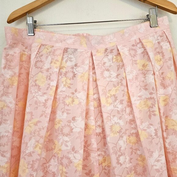 VTG 60's American Floral Pink Midi Skirt Cotton Blend Sz 24W Made USA UNION - Picture 2 of 10